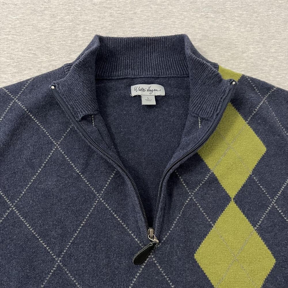 Walter Hagen Sweater Mens Large Blue Argyle Quarter Zip Golf Pullover Preppy - Picture 2 of 10